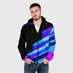 Ветровка с капюшоном мужская Яркие неоновые линии, цвет: 3D-черный — фото 2
