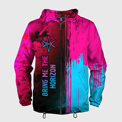 Ветровка с капюшоном мужская Bring Me the Horizon - neon gradient: по-вертикали, цвет: 3D-черный