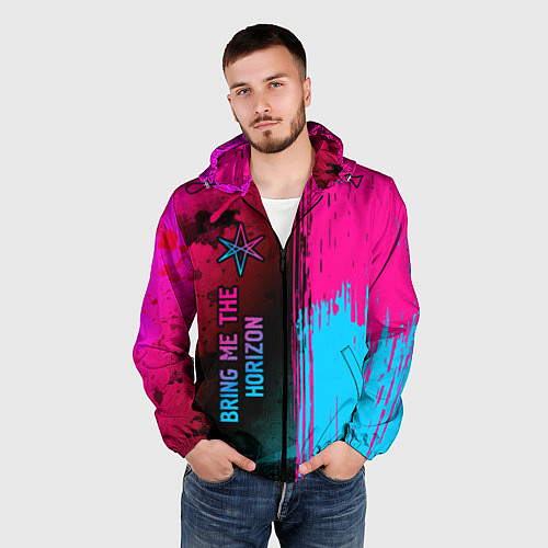 Мужская ветровка Bring Me the Horizon - neon gradient: по-вертикали / 3D-Черный – фото 3