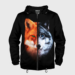 Ветровка с капюшоном мужская Волк и Лисица, цвет: 3D-черный