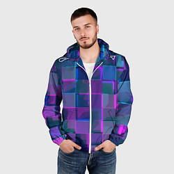 Ветровка с капюшоном мужская Неоновый киберпанк кубизм, цвет: 3D-белый — фото 2