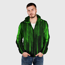 Ветровка с капюшоном мужская Двоичный код зеленый, цвет: 3D-черный — фото 2