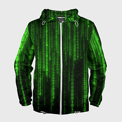 Ветровка с капюшоном мужская Двоичный код зеленый, цвет: 3D-белый