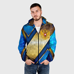 Ветровка с капюшоном мужская Золотой герб России на синем объемном фоне, цвет: 3D-черный — фото 2