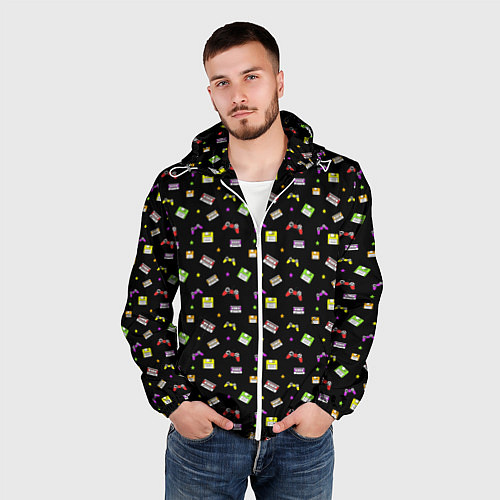 Мужская ветровка 90s pattern on black / 3D-Белый – фото 3