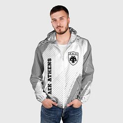 Ветровка с капюшоном мужская AEK Athens sport на светлом фоне: надпись, символ, цвет: 3D-белый — фото 2