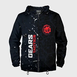 Ветровка с капюшоном мужская Gears of War красно-белой лого на темном фоне, цвет: 3D-черный
