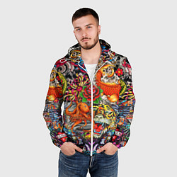 Ветровка с капюшоном мужская Красочная иллюстрация, цвет: 3D-белый — фото 2