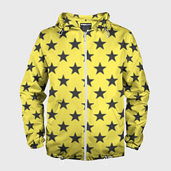 Ветровка с капюшоном мужская Звездный фон желтый, цвет: 3D-белый