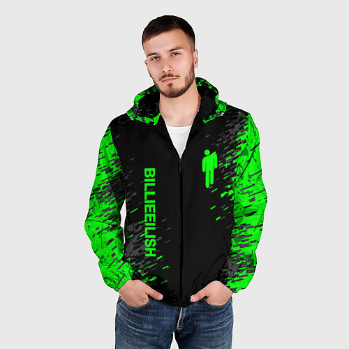 Мужская ветровка Билли Айлиш зелёная краска / 3D-Черный – фото 3