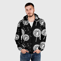 Ветровка с капюшоном мужская Одуванчики - паттерн, цвет: 3D-черный — фото 2