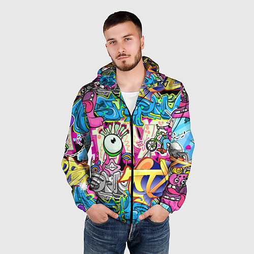 Мужская ветровка Велосипедист и глаз граффити / 3D-Черный – фото 3