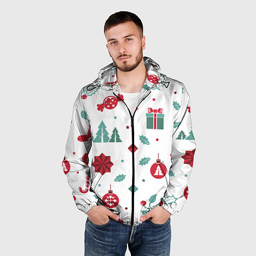 Мужская ветровка Новый год подарки, конфеты, ёлочные шары / 3D-Черный – фото 3
