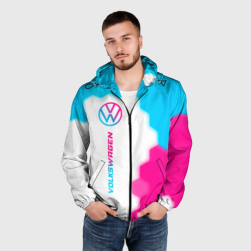 Мужская ветровка Volkswagen neon gradient style: по-вертикали / 3D-Черный – фото 3