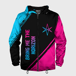 Ветровка с капюшоном мужская Bring Me the Horizon - neon gradient: надпись, сим, цвет: 3D-черный