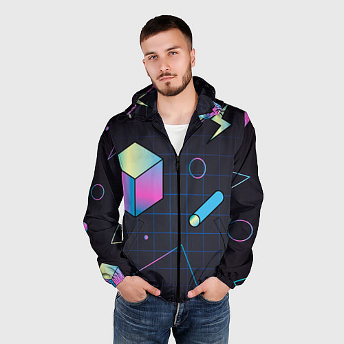 Мужская ветровка Геометрические фигуры на темном фоне / 3D-Черный – фото 3