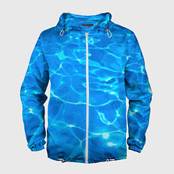 Ветровка с капюшоном мужская Абстрактные волны бассейна - текстура, цвет: 3D-белый