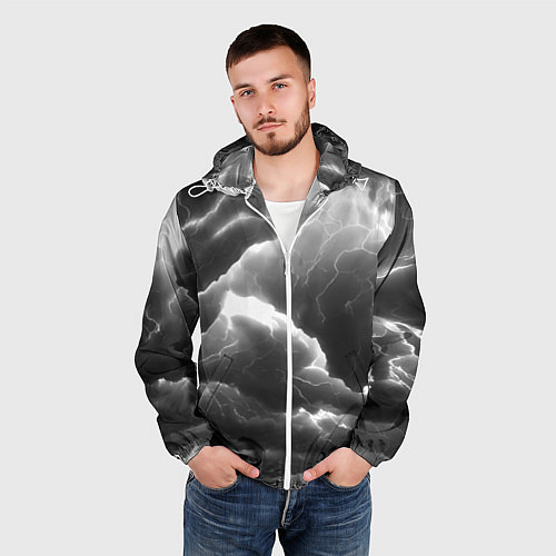 Мужская ветровка Молнии в черных тучах / 3D-Белый – фото 3