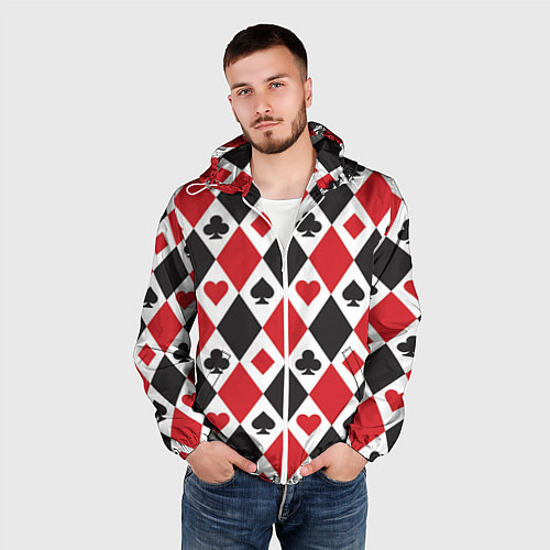 Мужская ветровка Фон из карточных мастей / 3D-Белый – фото 3