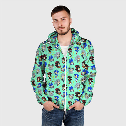 Мужская ветровка Ежик Соник и его друзья / 3D-Белый – фото 3