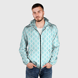 Ветровка с капюшоном мужская Голубые узоры - волны, цвет: 3D-черный — фото 2