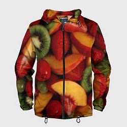 Ветровка с капюшоном мужская Фруктово ягодный фон, цвет: 3D-черный