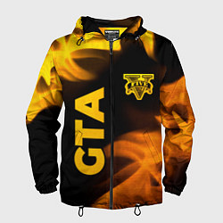 Ветровка с капюшоном мужская GTA - gold gradient: надпись, символ, цвет: 3D-черный