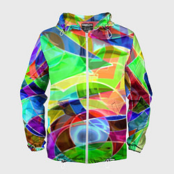 Ветровка с капюшоном мужская Цветная геометрическая композиция - лето, цвет: 3D-белый