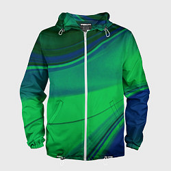 Ветровка с капюшоном мужская Зелёно-синий песок и блёстки, цвет: 3D-белый