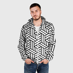 Ветровка с капюшоном мужская Чёрно-белый завивающийся паттерн, цвет: 3D-белый — фото 2