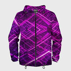 Ветровка с капюшоном мужская Абстрактные геометрические фиолетовые объекты, цвет: 3D-черный