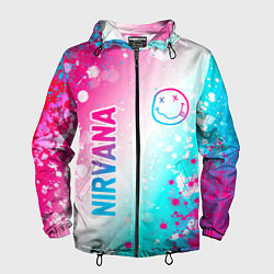 Ветровка с капюшоном мужская Nirvana neon gradient style: надпись, символ, цвет: 3D-черный