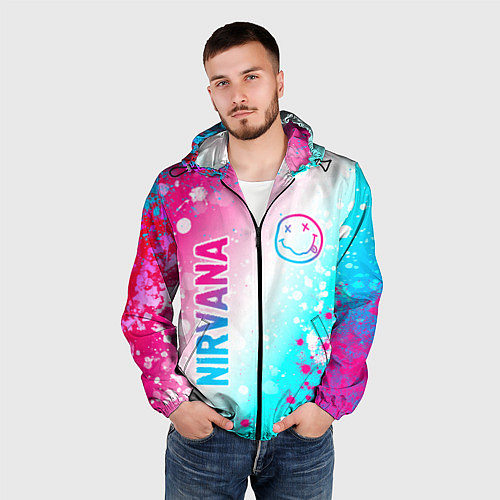 Мужская ветровка Nirvana neon gradient style: надпись, символ / 3D-Черный – фото 3