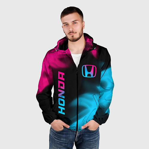 Мужская ветровка Honda - neon gradient: надпись, символ / 3D-Черный – фото 3