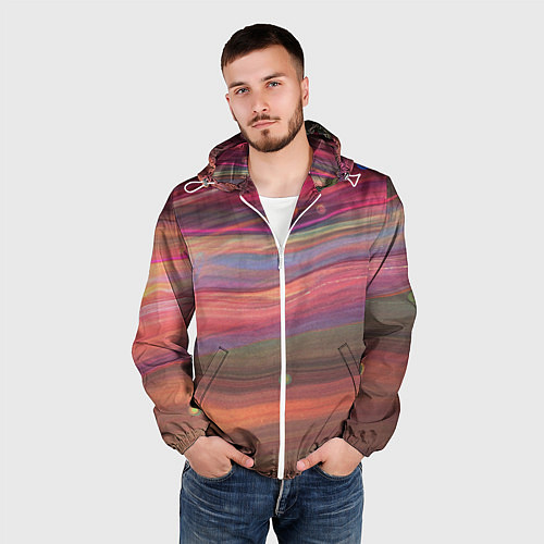 Мужская ветровка Розово-оранжевый абстрактный песок / 3D-Белый – фото 3