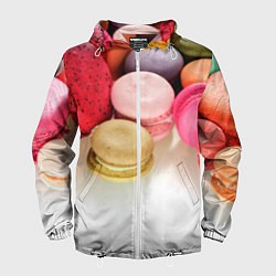 Ветровка с капюшоном мужская Разноцветные макаруны, цвет: 3D-белый