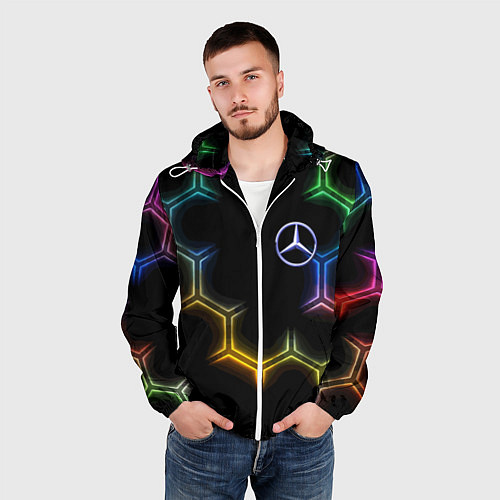 Мужская ветровка Mercedes - neon pattern / 3D-Белый – фото 3