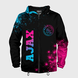 Ветровка с капюшоном мужская Ajax - neon gradient: надпись, символ, цвет: 3D-черный