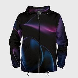 Ветровка с капюшоном мужская Абстрактные фиолетовые волны, цвет: 3D-черный
