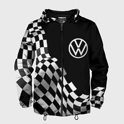 Ветровка с капюшоном мужская Volkswagen racing flag, цвет: 3D-черный