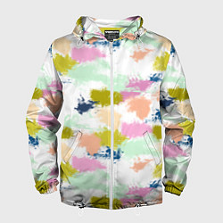 Ветровка с капюшоном мужская Разноцветные мазки красками модный узор, цвет: 3D-белый