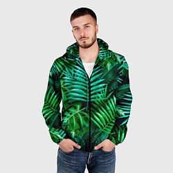 Ветровка с капюшоном мужская Тропические растения - текстура, цвет: 3D-черный — фото 2
