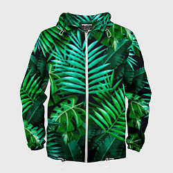 Ветровка с капюшоном мужская Тропические растения - текстура, цвет: 3D-белый