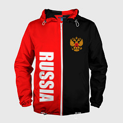 Ветровка с капюшоном мужская Россия: Черно-красный, цвет: 3D-белый