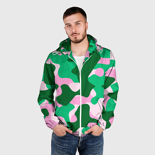 Мужская ветровка Абстрактные зелёно-розовые пятна / 3D-Белый – фото 3