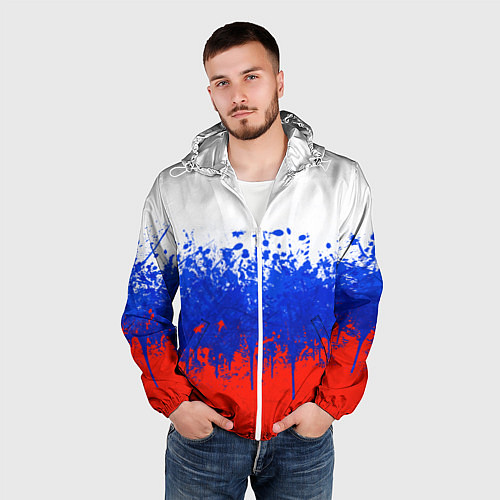 Мужская ветровка Флаг России с горизонтальными подтёками / 3D-Белый – фото 3