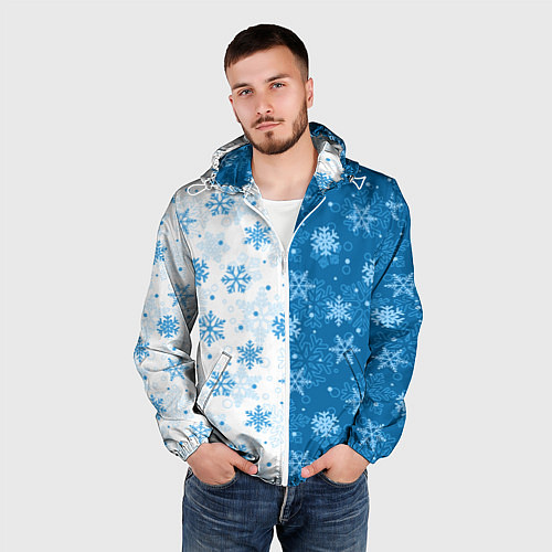 Мужская ветровка Красивые снежинки / 3D-Белый – фото 3