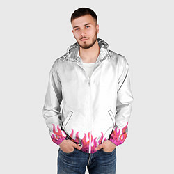 Ветровка с капюшоном мужская Розовые языки огня, цвет: 3D-белый — фото 2