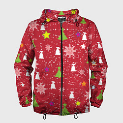Ветровка с капюшоном мужская Red new year, цвет: 3D-черный