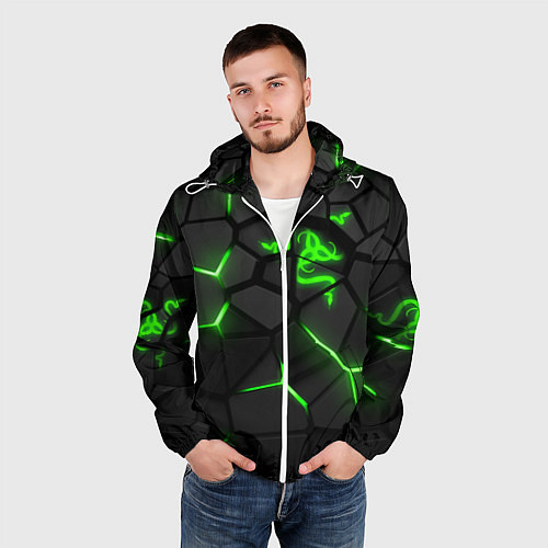 Мужская ветровка Razer green neon / 3D-Белый – фото 3